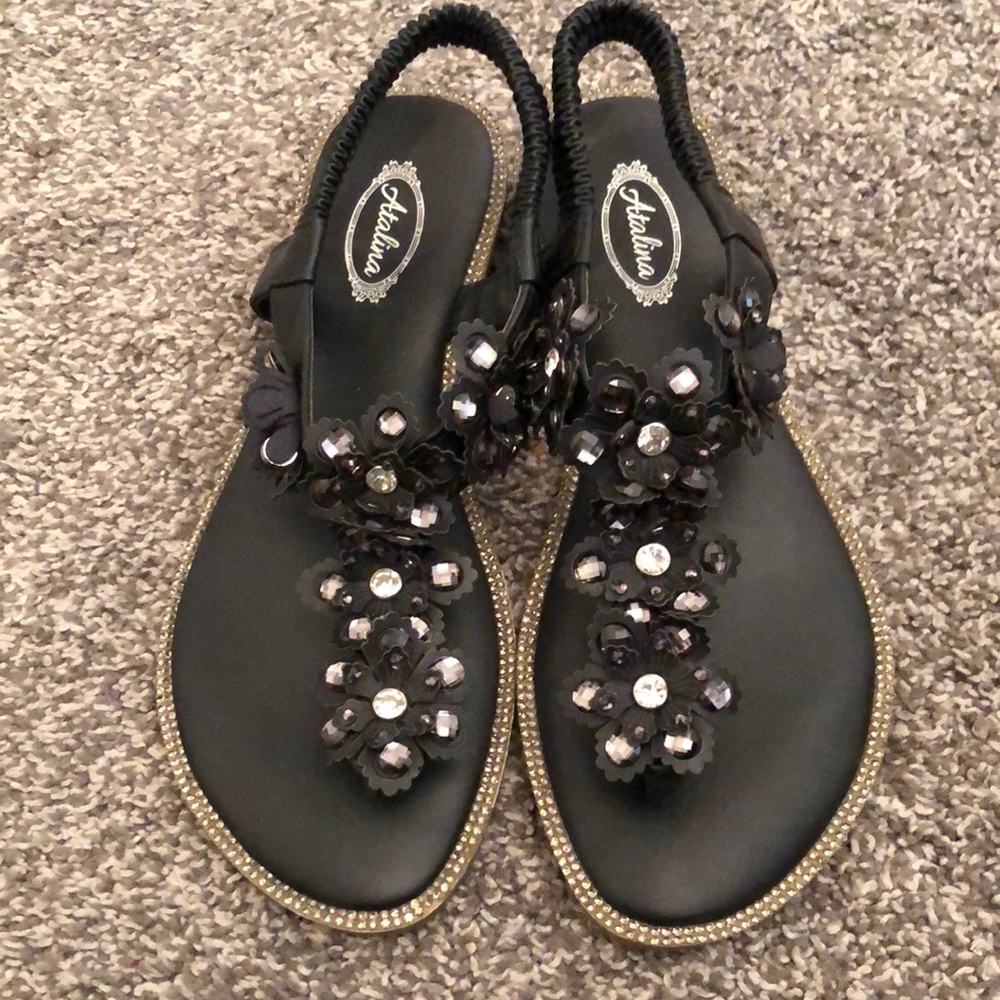Black Beaded Sandals
